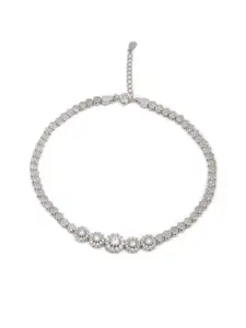 Zavya 925 Pure Silver Rhodium-Plated Stone Studded Anklet