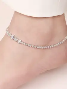 Zavya 925 Pure Silver Rhodium-Plated Stone Studded Anklet