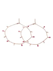 Zavya 925 Pure Silver Rose Gold-Plated Artificial Stones Anklet