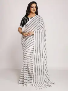 WoodenTant Striped Saree with Tassels