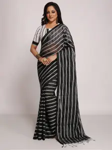 WoodenTant Striped Saree with Tassels