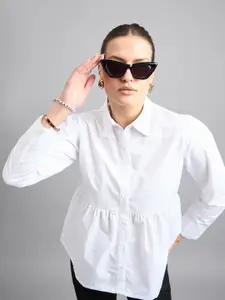 Style Quotient White Smart Gathered Casual Shirt