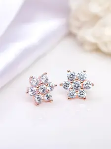 Zavya 925 Pure Sterling Silver Rose Gold-Plated CZ Contemporary Studs Earrings