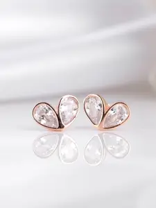 Zavya 925 Pure Sterling Silver Rose Gold-Plated CZ Contemporary Studs Earrings