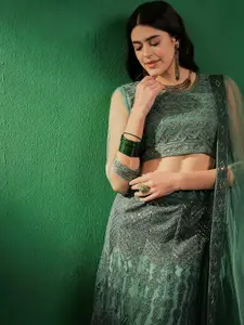 Sangria Ethnic Motifs Embroidered Sequinned Net Semi-Stitched Lehenga Choli