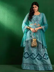 Sangria Ethnic Motifs Embroidered Sequinned Net Semi-Stitched Lehenga Choli