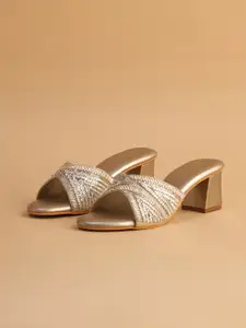 ERIDANI Embellished Open Toe Block Heels