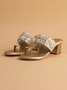 ERIDANI Embellished Open Toe Block Heels