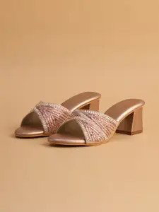 ERIDANI Embellished Open Toe Block Heels