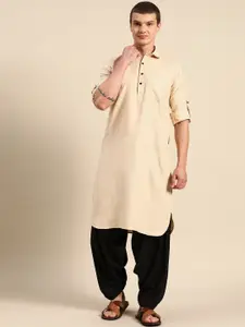 RAJUBHAI HARGOVINDAS Roll Up Sleeves Pathani Pure Cotton Kurta with Salwar
