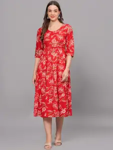 JAHIDA COMFORT WITH STYLE Floral Print A-Line Cotton Midi Dress