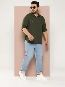 Sztori Men Plus Size Roll-Up Sleeves Pure Cotton Casual Shirt