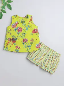 The Magic Wand Girls Floral Printed Sleeveless Pure Cotton Night suit