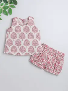The Magic Wand Girls Floral Printed Sleeveless Pure Cotton Night suit