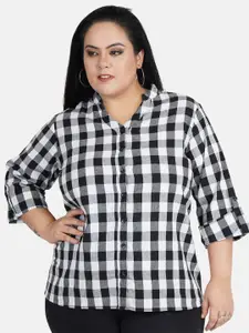 Indietoga Plus Size Classic Gingham Checked Cotton Formal Shirt
