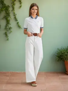 U.S. Polo Assn. Women Short Sleeves Striped Shirt Collar T-shirt