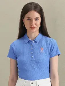 U.S. Polo Assn. Women Self Design Polo Collar T-shirt