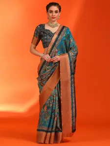 Saree mall Kalamkari Printed Zari Sungudi Saree