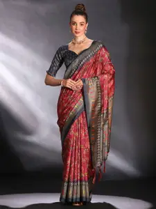 Saree mall Maroon Floral Printed Bagru Saree