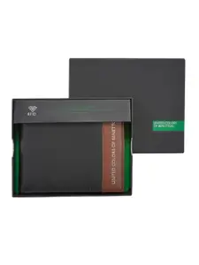 United Colors of Benetton Men Typography Printed Leather Two Fold Wallet