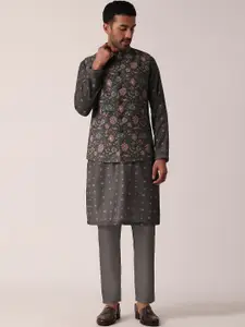 KALKI Fashion Ethnic Motifs Printed Mandarin Collar Kurta with Trousers & Jacket