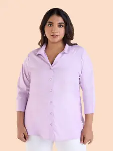 BIG HELLO Plus Size Spread Collar Three-Quarter Sleeves Casual Shirt