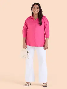 BIG HELLO Plus Size Spread Collar Cotton Casual Shirt