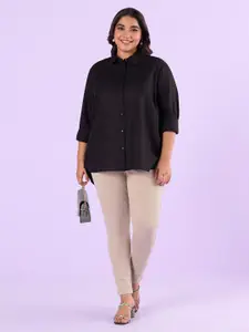 Big Hello - The Plus Life   Spread Collar High-Low Hem Linen Casual Shirt