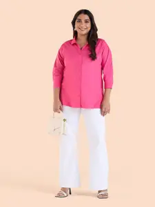 BIG HELLO Plus Size Spread Collar Three-Quarter Sleeves Casual Shirt
