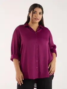 BIG HELLO Plus Size Spread Collar Casual Shirt
