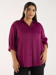 BIG HELLO Plus Size Spread Collar Long Sleeves Casual Shirt