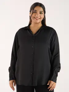 BIG HELLO Plus Size Spread Collar Long Sleeves Casual Shirt
