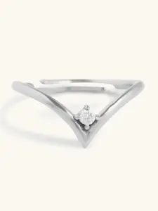 Mabel 925 Sterling Silver Rhodium Plated Solitaire V Shaped Adjustable Ring