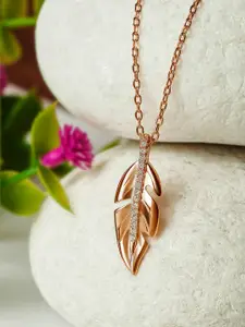 SILBERRY Rose Gold-Plated Feather Shaped Pendants with Chains