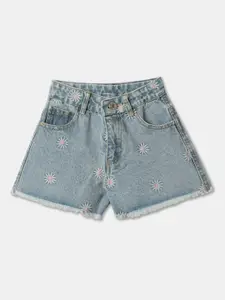 R&B Girls Floral Washed Denim Shorts