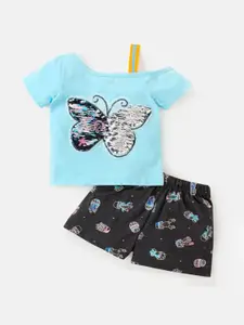 M'andy Girls Printed Pure Cotton T-shirt with Shorts