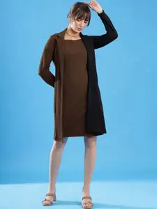 Selvia Sleeveless Sheath Dress With Colourblocked Blazer