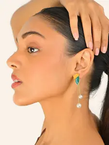 ToniQ Gold-Plated Leaf Shaped Drop Earrings
