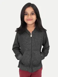 BAESD Girls Hooded Front-Open Zipper Ribbed Cotton Sweatshirt