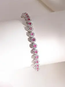Rubans Rhodium plated Pink Sapphire CZ Chic Demi-Fine Tennis Bracelet
