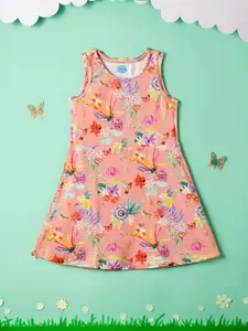 Nauti Nati Infant Girls Floral Print Pure Cotton A-Line Dress