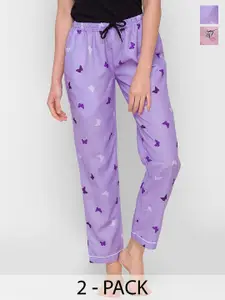 NOIRA Pack of 2 Printed Mid-Rise Straight Lounge Pants