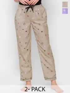 NOIRA Pack of 2 Printed Mid-Rise Straight Lounge Pants