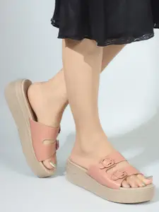 ELLE Open Toe Flatform Heels With Buckles