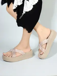 ELLE Textured Open Toe Flatform Heels
