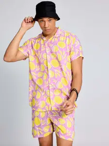 PURPLEMANGO THE FRUIT OF FASHION Printed Slim-Fit Pure Cotton Shirt & Shorts Co-Ords