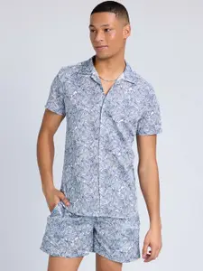 PURPLEMANGO THE FRUIT OF FASHION Floral Printed Pure Cotton Slim Fit Shirt & Shorts