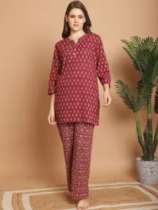 Indreams Ethnic Motifs Printed Pure Cotton Night suit