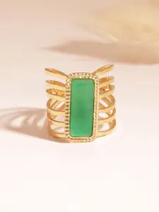 Rubans Voguish 18KT Gold-Plated Emerald Studded Ajustable Finger Ring
