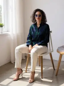 Hive91 Standard Tartan Checked Spread Collar Casual Shirt